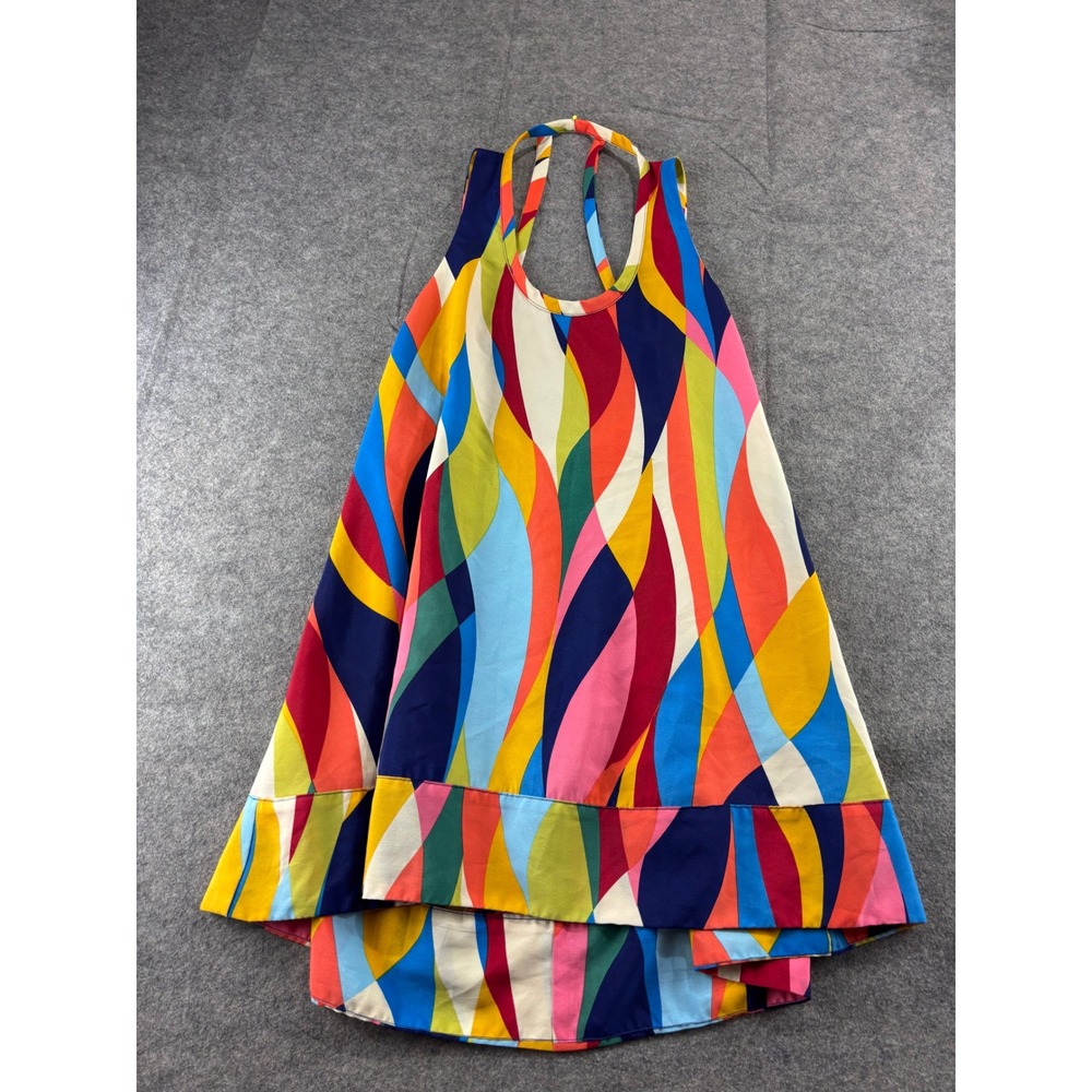 Rubber Ducky Productions Colorful Geometric Wave Halter Mini Dress S Retro Y2K